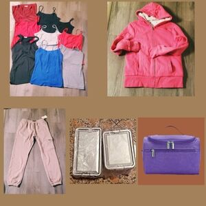 Women hoodie, sweatpants Small, tin containers, tank tops, totaling 14pcs